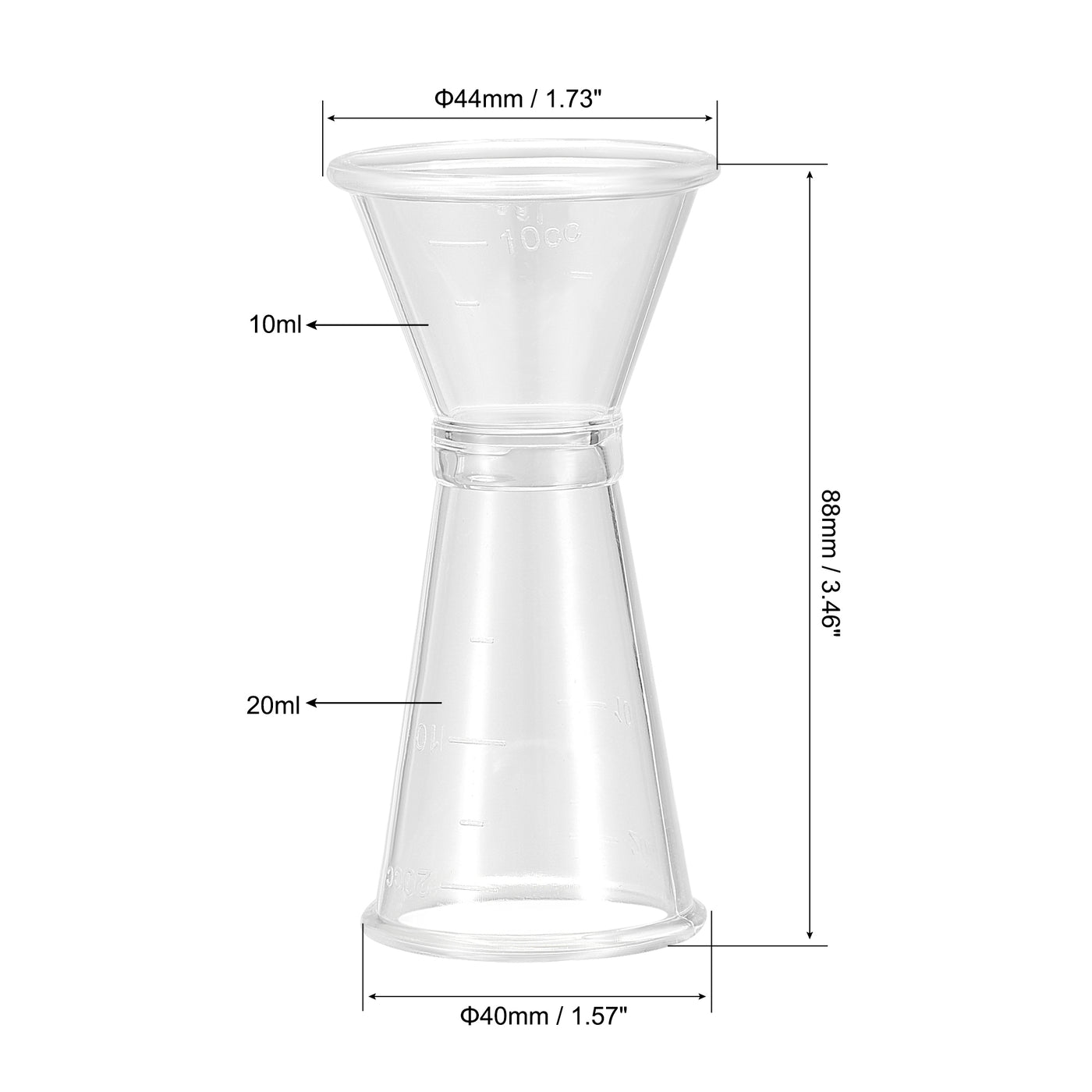 uxcell Uxcell Measuring Cup 20ml/10ml PC Plastic Double Head Beaker Clear 3Pcs
