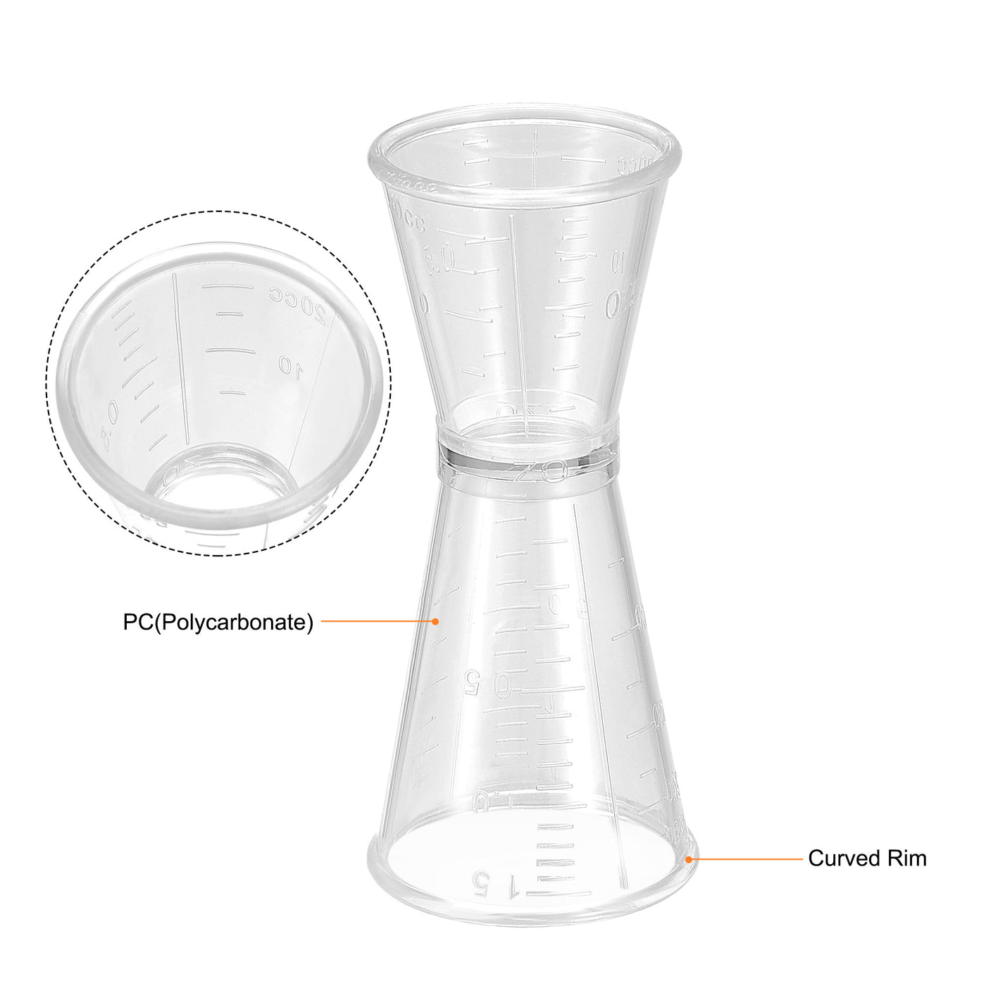 uxcell Uxcell Measuring Cup 40ml/20ml PC Plastic Double Head Beaker Clear 3Pcs