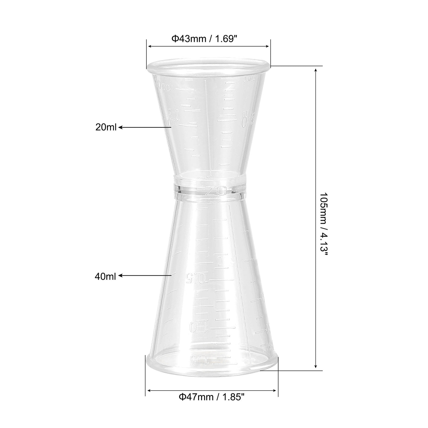 uxcell Uxcell Measuring Cup 40ml/20ml PC Plastic Double Head Beaker Clear 5Pcs