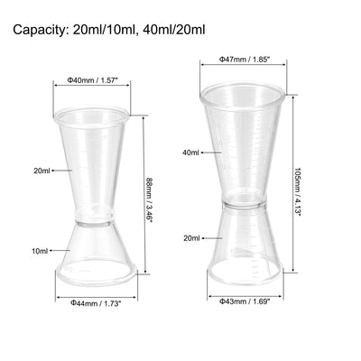 Harfington Uxcell Measuring Cup 20ml/10ml, 40ml/20ml, PC Plastic Double Head Beaker for Lab Kitchen Liquids 2in1 Set