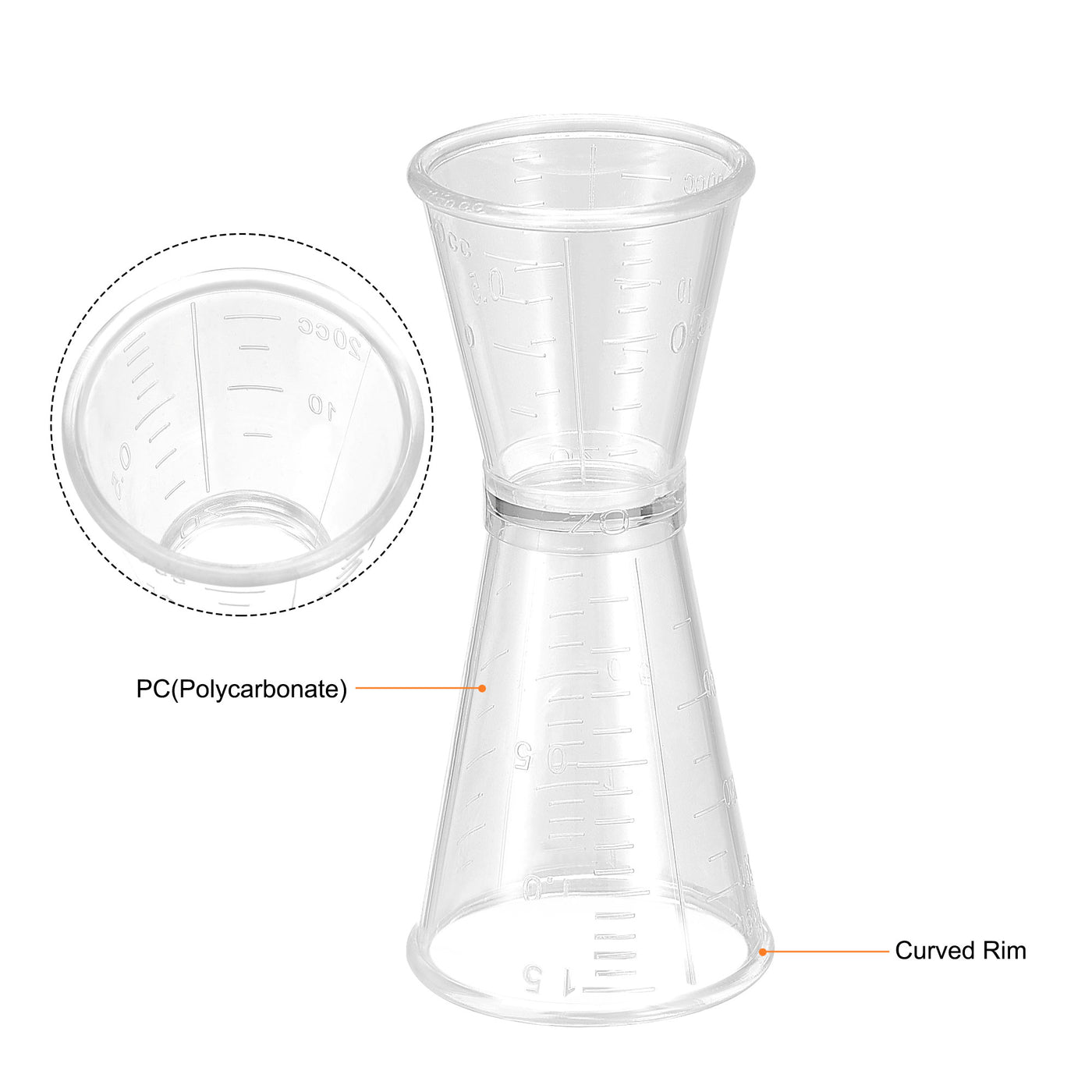 uxcell Uxcell Measuring Cup 20ml/10ml, 40ml/20ml, PC Plastic Double Head Beaker for Lab Kitchen Liquids 4in2 Sets