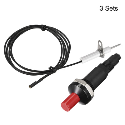 Harfington Uxcell Igniter Kit Push Button Gas Grill Stove Ignitor with Wire Length 1000mm Spark Generator 3 Sets