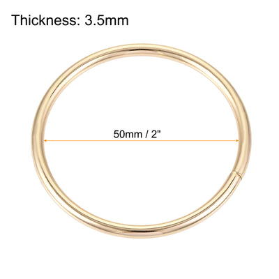 Harfington Uxcell 50mm Metal O Rings Non-Welded for Straps Bags Belts DIY Gold Tone 10pcs