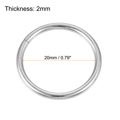 Harfington Uxcell 20mm Metal O Rings Non-Welded for Straps Bags Belts DIY Silver Tone 50pcs