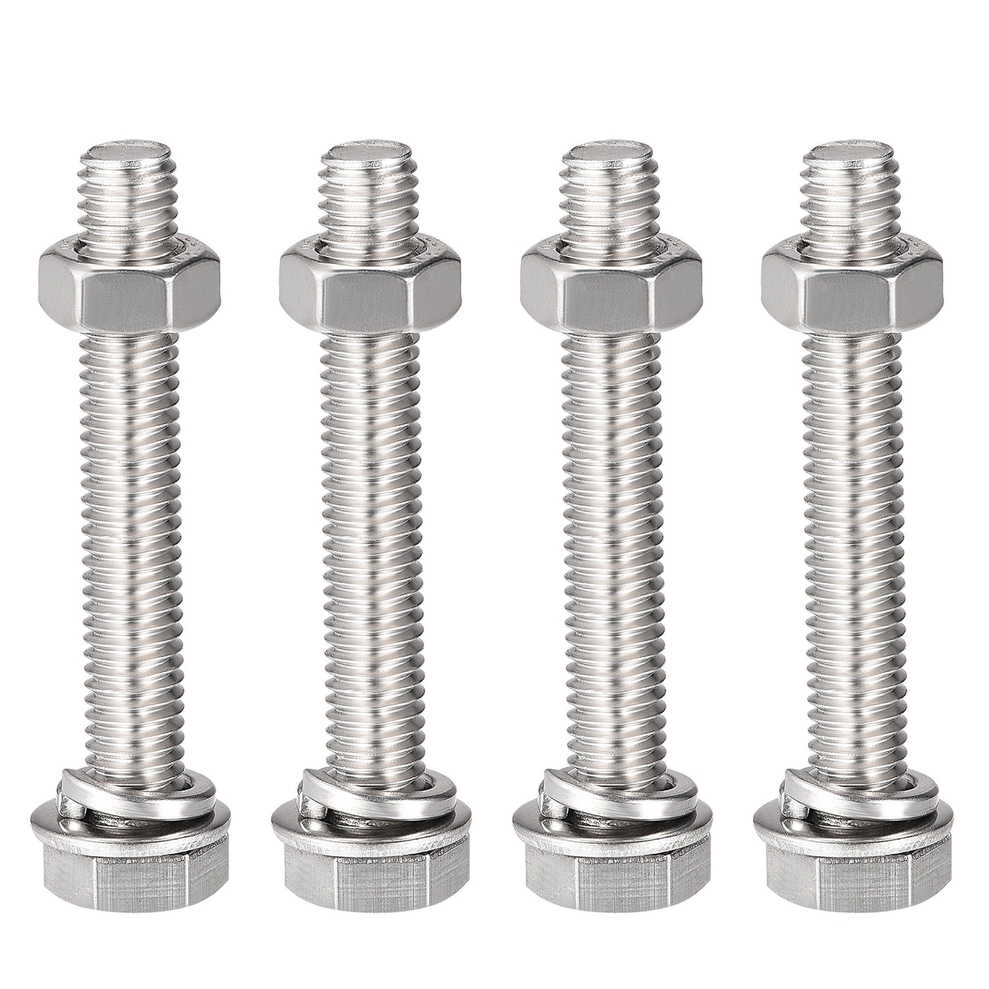 uxcell Uxcell Hex Head Screws Bolts, Nuts, Flat & Lock Washers Kits, 304 Stainless Steel Fully Thread Hexagon Bolts 4 Sets