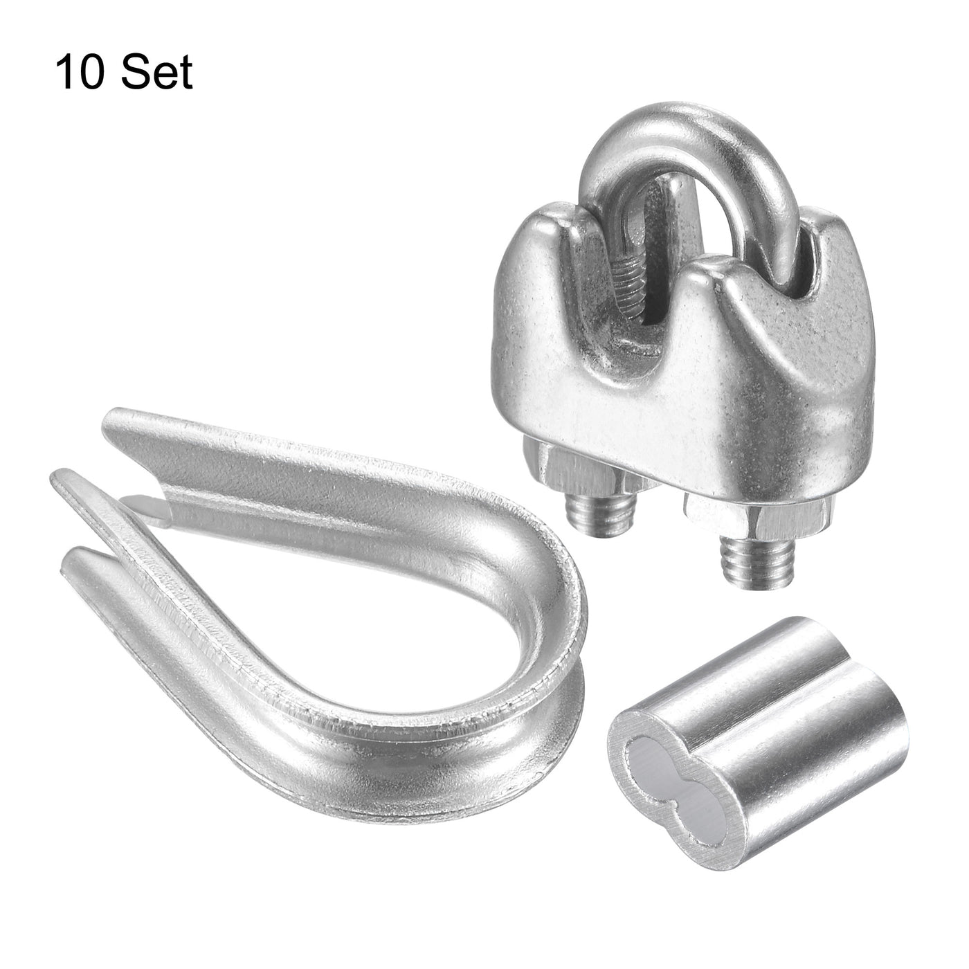 uxcell Uxcell Wire Rope Cable Clip Kit for M2, Included 304 Stainless Steel Rope Clamp, Thimble Rigging, Aluminum Crimping Loop Sleeve 10 Set