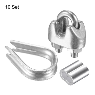 Harfington Uxcell Wire Rope Cable Clip Kit for M2, Included 304 Stainless Steel Rope Clamp, Thimble Rigging, Aluminum Crimping Loop Sleeve 10 Set