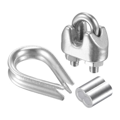 Harfington Uxcell Wire Rope Cable Clip Kit for M2, Included 304 Stainless Steel Rope Clamp, Thimble Rigging, Aluminum Crimping Loop Sleeve 10 Set