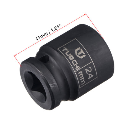 Harfington Uxcell 1/2" Drive by 24mm 6-Point Impact Socket, CR-V Steel 1.61" Length, Shallow Metric Sizes