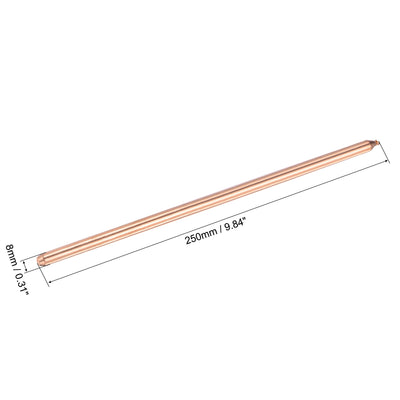 Harfington Uxcell Copper Round Heat Pipe for Cooling Laptop CPU GPU Heatsink 8mm x 250mm