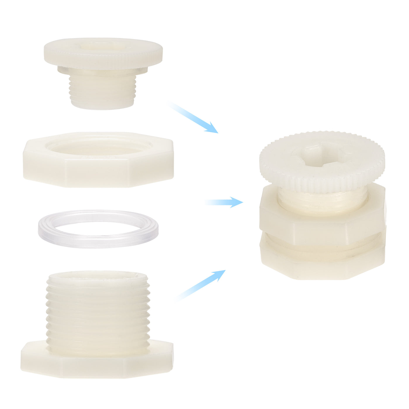 uxcell Uxcell ABS Bulkhead Tank Adapter with PVC Plug Fitting G1/2 Thread for Rain Buckets Water Tanks Aquariums 1 Set