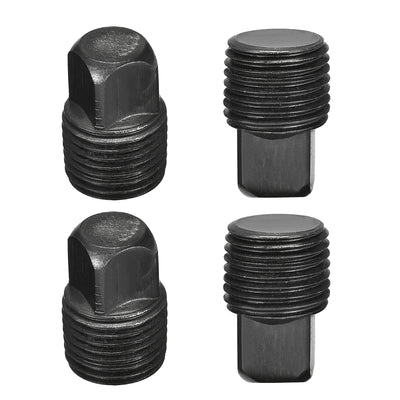 Harfington Uxcell Outer Square Head Socket Pipe Fitting Plug 1/8NPT Male Thread Carbon Steel 4Pcs for Terminate Pipe Ends
