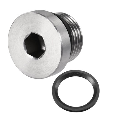 Harfington Uxcell Stainless Steel Inner Hex Head Pipe Plug with Seal Ring 2Pcs