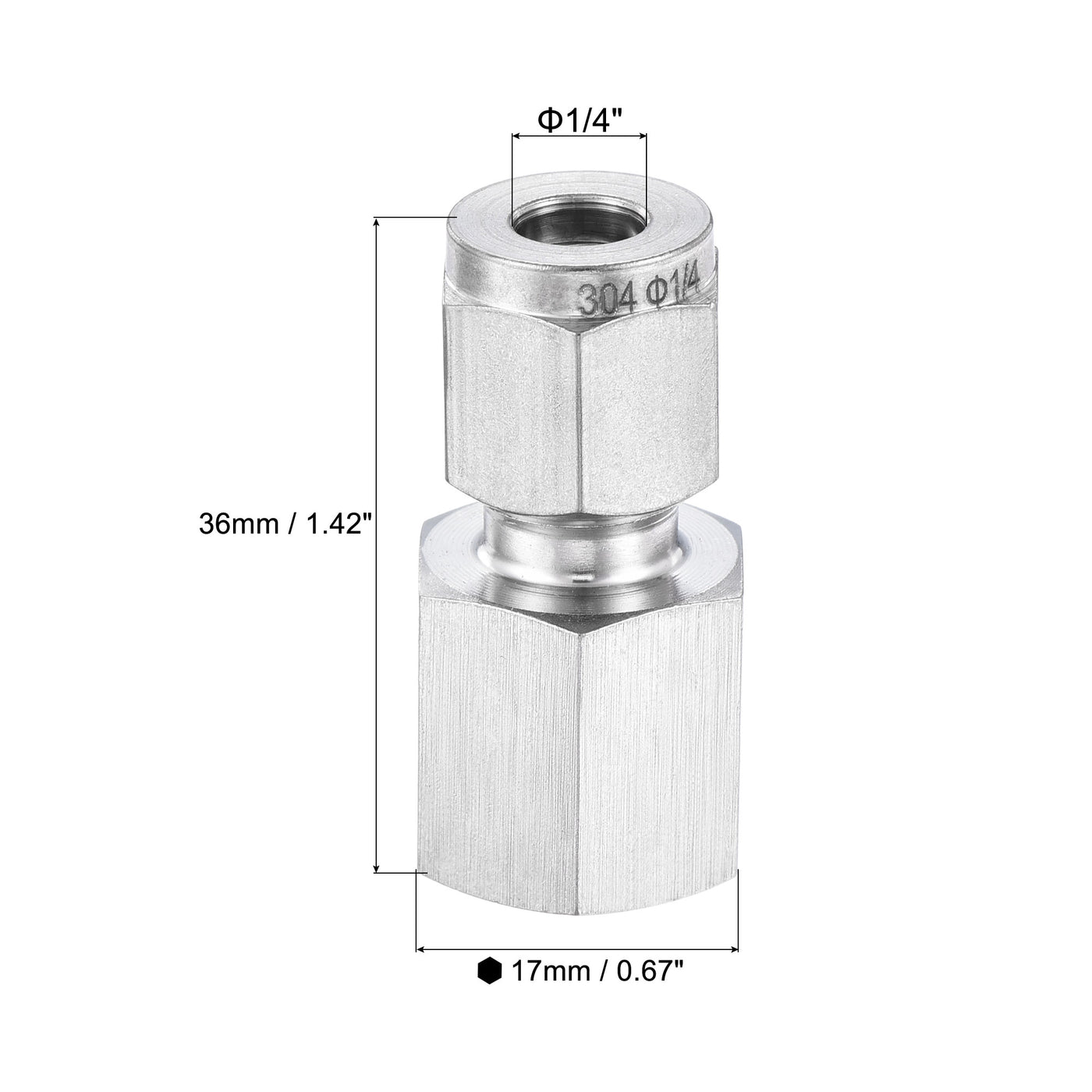 Uxcell Compression Tube Fitting 1/4NPT Female Thread x 3/8" Tube OD ...