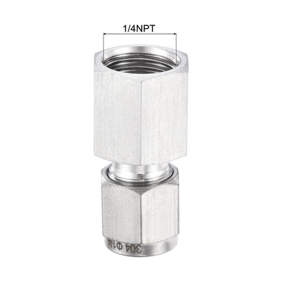 Harfington Uxcell Compression Tube Fitting 1/4NPT Female Thread x 3/8" Tube OD Straight Coupling Adapter 304 Stainless Steel