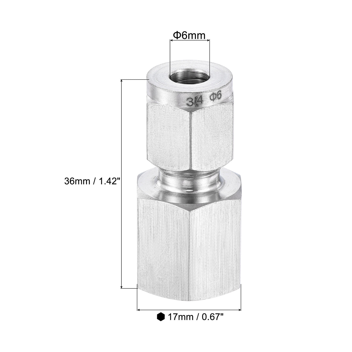 Uxcell Compression Tube Fitting 1/4NPT Female Thread x 6mm Tube OD ...