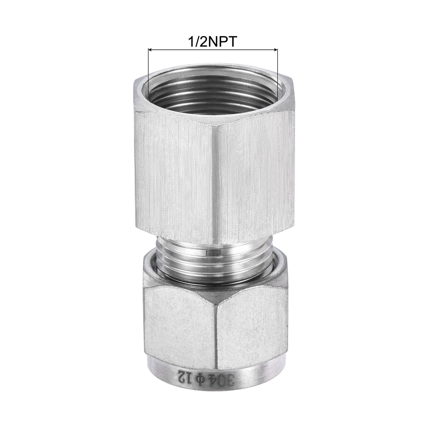 uxcell Uxcell Compression Tube Fitting 1/2NPT Female Thread x 12mm Tube OD Straight Coupling Adapter 304 Stainless Steel
