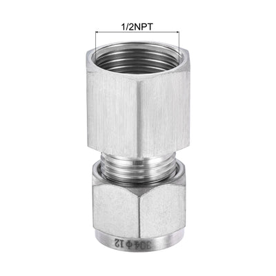 Harfington Uxcell Compression Tube Fitting 1/2NPT Female Thread x 12mm Tube OD Straight Coupling Adapter 304 Stainless Steel