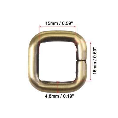Harfington Uxcell Metal Rectangle Ring Buckles 16x15mm for Bags Belts DIY Bronze Tone 20pcs