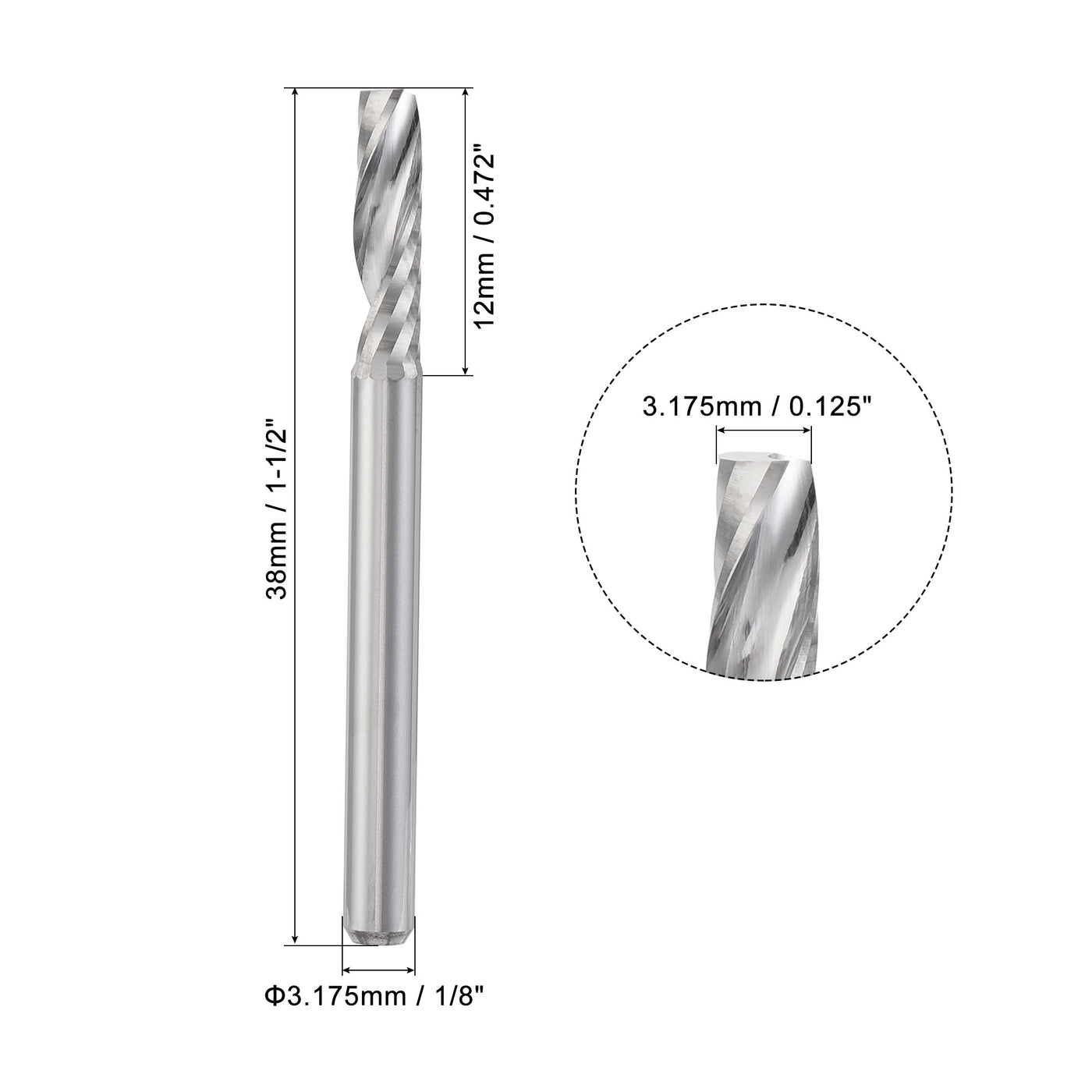 uxcell Uxcell 1/8" Shank 1mmx3mm Carbide Single Flute CNC Spiral Router Bit for PVC MDF Wood
