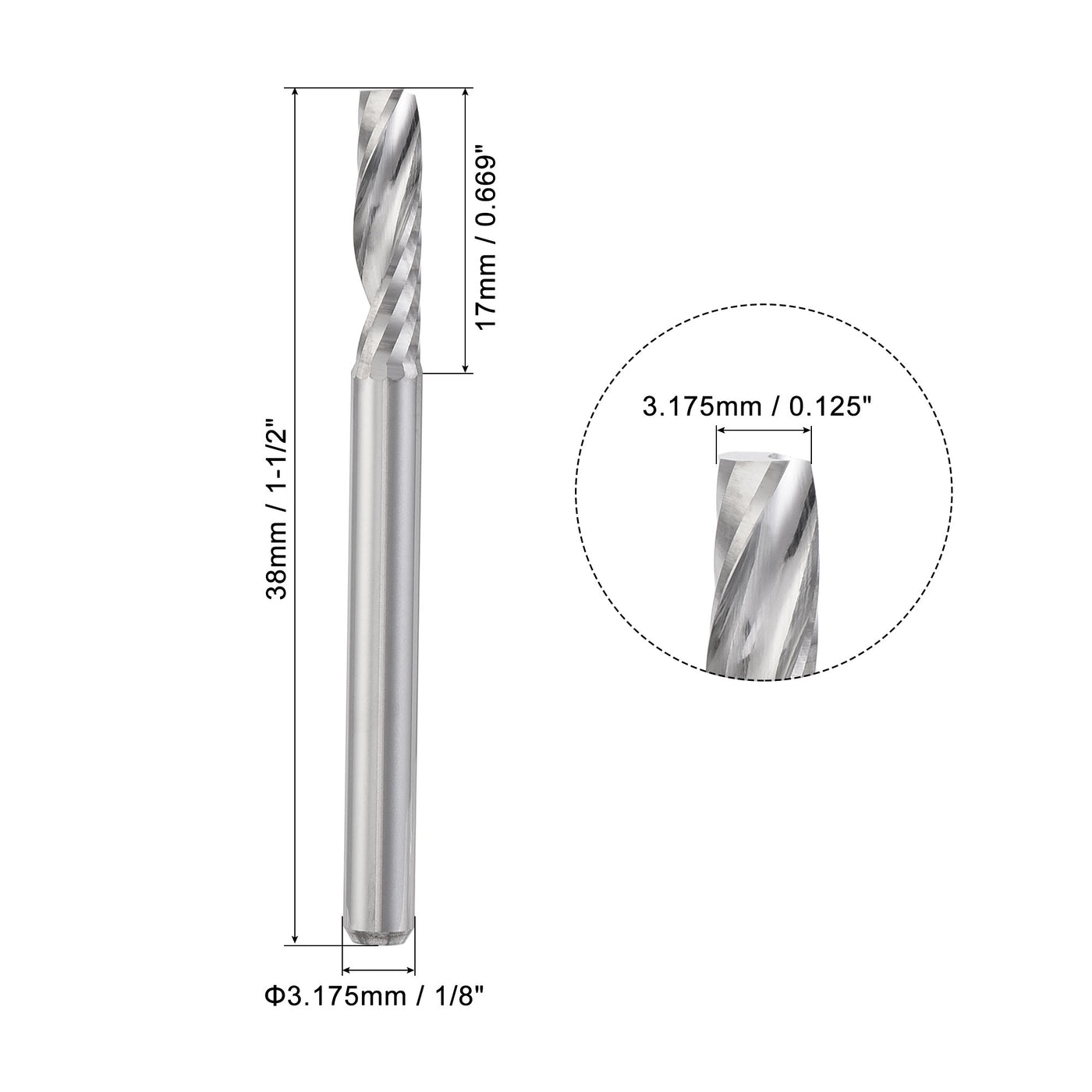 uxcell Uxcell 1/8" Shank 1.5mmx8mm Carbide Single Flute Spiral Router Bit for PVC Wood 2pcs