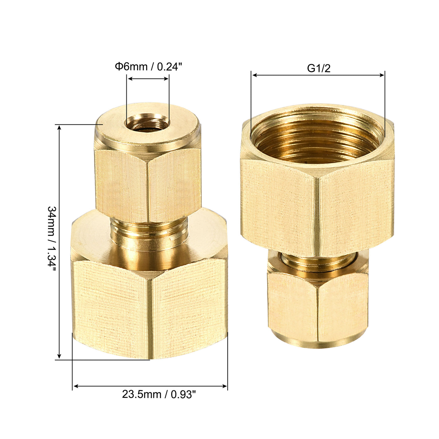 Uxcell Uxcell Compression Tube Fitting G1/2 Female Thread x 10mm Tube OD Straight Coupling Adapter Brass, 2pcs
