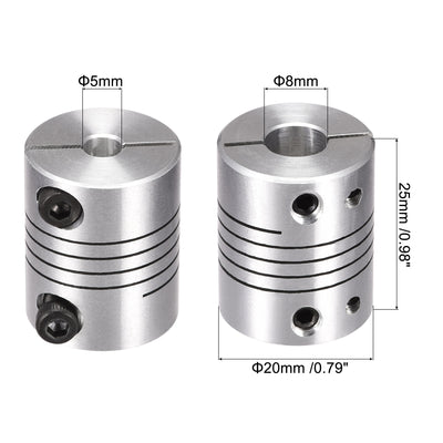 Harfington Uxcell 2PCS Motor Shaft 5mm to 8mm Helical Beam Coupler Coupling 20mm Dia 25mm Length