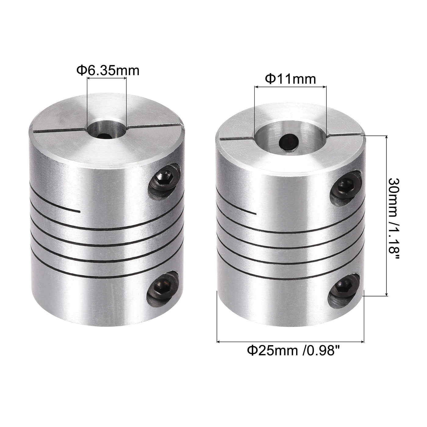 uxcell Uxcell Motor Shaft 6.35mm to 11mm Helical Beam Coupler Coupling 25mm Dia 30mm Length