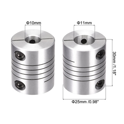 Harfington Uxcell Motor Shaft 10mm to 11mm Helical Beam Coupler Coupling 25mm Dia 30mm Length