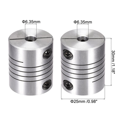 Harfington Uxcell 2PCS Motor Shaft 6.35mm to 6.35mm Helical Beam Coupler Coupling D25L30