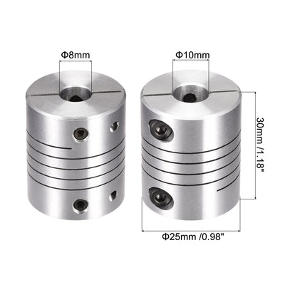 Harfington Uxcell 2PCS Motor Shaft 8mm to 10mm Helical Beam Coupler Coupling 25mm Dia 30mm Length