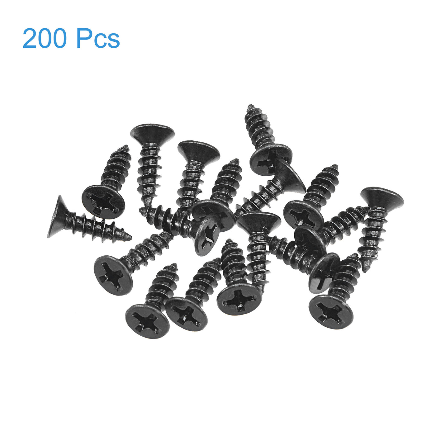 uxcell Uxcell 200pcs M3.5 x 12mm Wood Screws Phillips Flat Head Carbon Steel Self Tapping