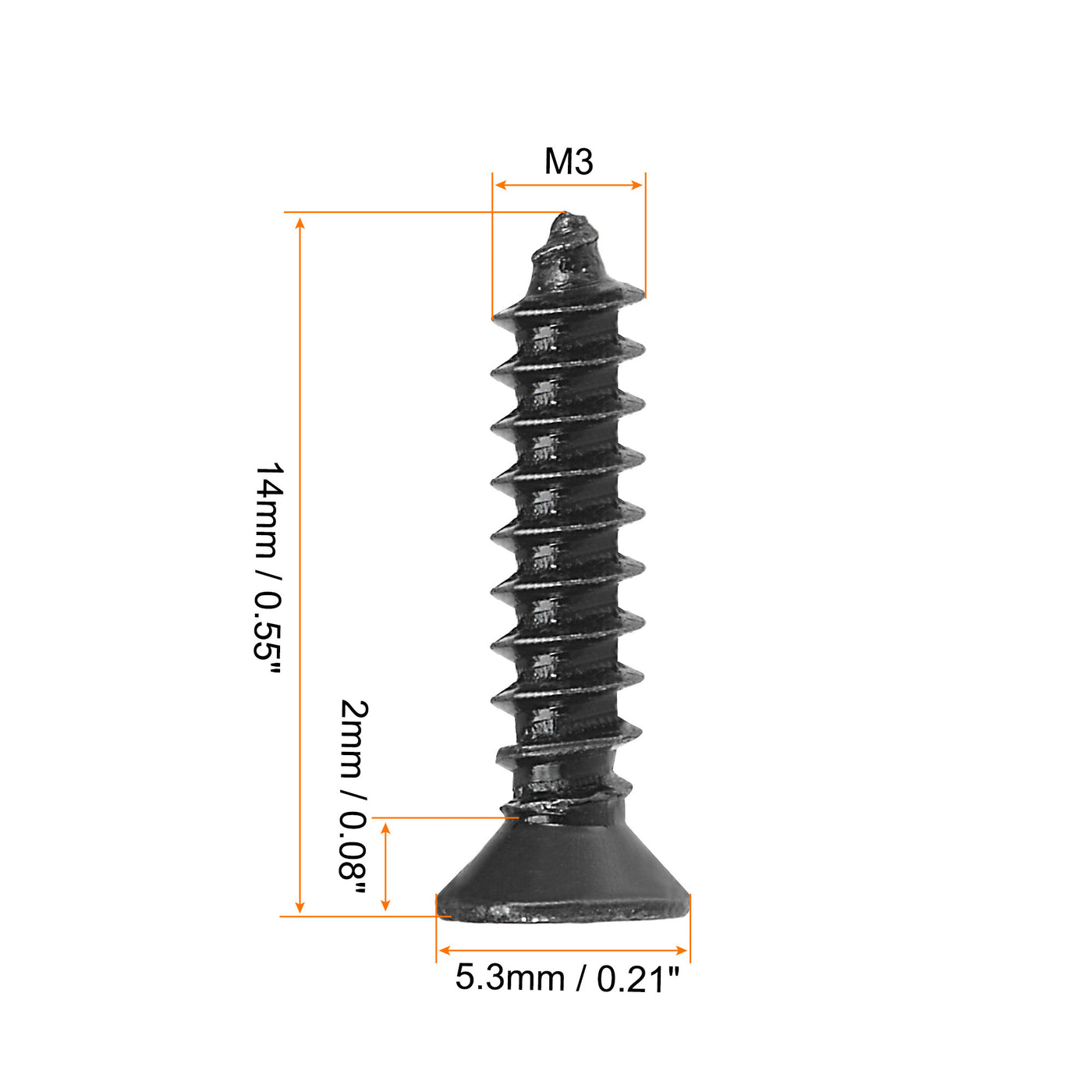 uxcell Uxcell 200pcs M3 x 14mm Wood Screws Phillips Flat Head Carbon Steel Self Tapping Black