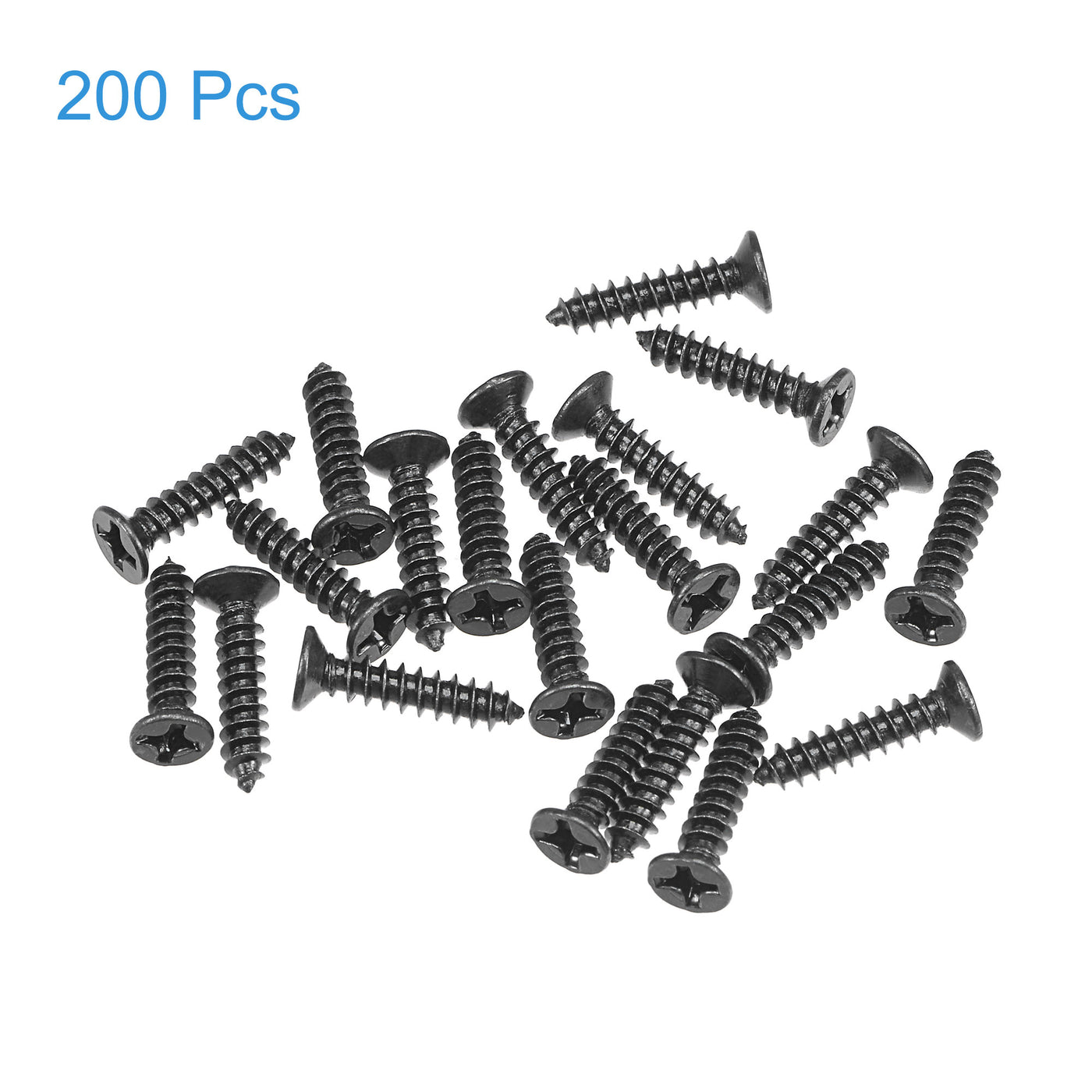 uxcell Uxcell 200pcs M3 x 14mm Wood Screws Phillips Flat Head Carbon Steel Self Tapping Black