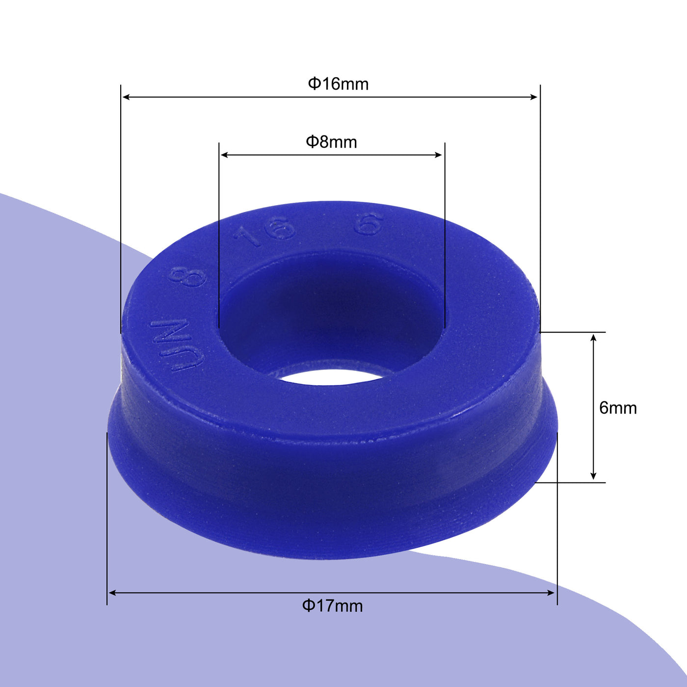 Harfington UN Radial Shaft Seal 8mm ID x 16mm OD x 6mm Width PU Oil Seal, Blue Pack of 5