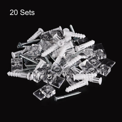 Harfington Uxcell Glass Retainer Clips Kit, 13mmx21mm Cabinet Door Clips Mirrors Holder for 4mm Glass with Expansion Tubes and Screws, 20pcs