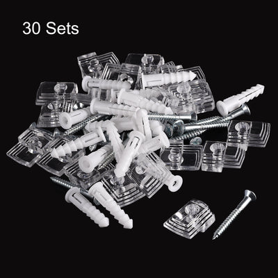 Harfington Uxcell Glass Retainer Clips Kit, 16mmx21mm Cabinet Door Clips Mirrors Holder for 3mm Glass with Expansion Tubes and Screws, 30pcs