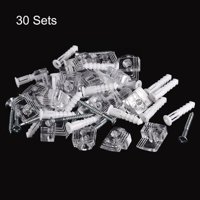 Harfington Uxcell Glass Retainer Clips Kit, 16mmx21mm Cabinet Door Clips Mirrors Holder for 6mm Glass with Expansion Tubes and Screws, 30pcs