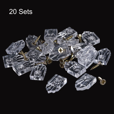 Harfington Uxcell Glass Retainer Clips Kit, 15mmx25mm Cabinet Door Clips Plastic Mirrors Holder for 2mm Glass with Screws, 20pcs