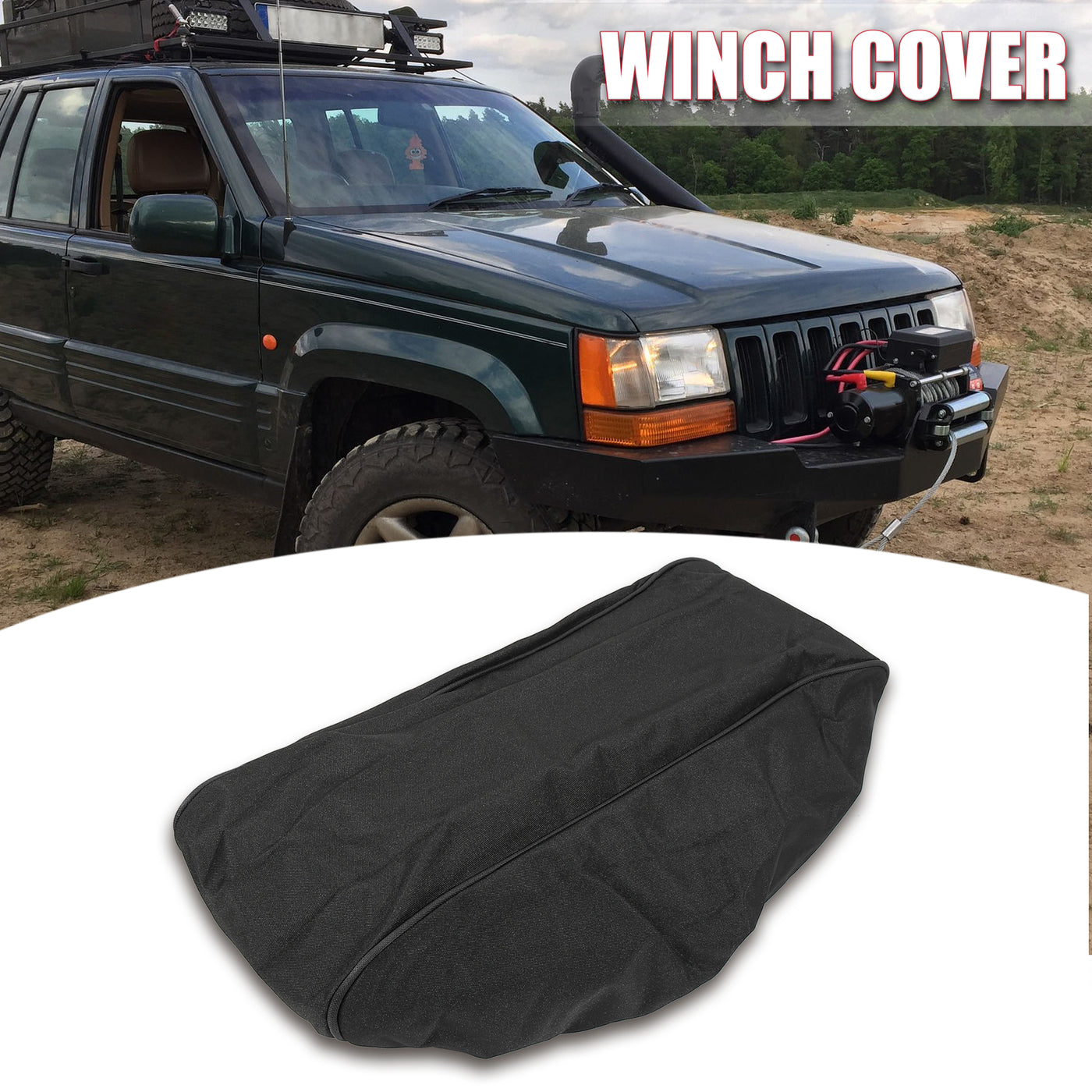 X AUTOHAUX Universal 600D Winch Cover Waterproof Dustproof Protection 19.69"x7.87"x8.66" Fit for 8500-17500 Lbs Electric Winches Black Edge