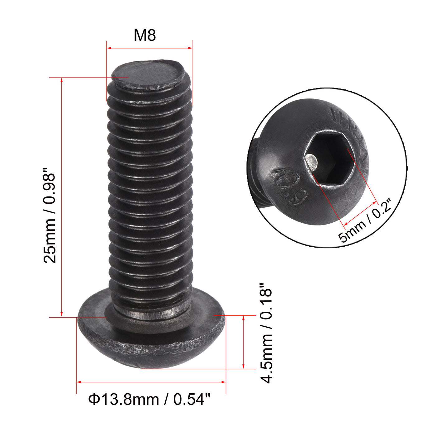 uxcell Uxcell M8x25mm Hex Socket Button Head Cap Bolts Screws Carbon Steel 25pcs