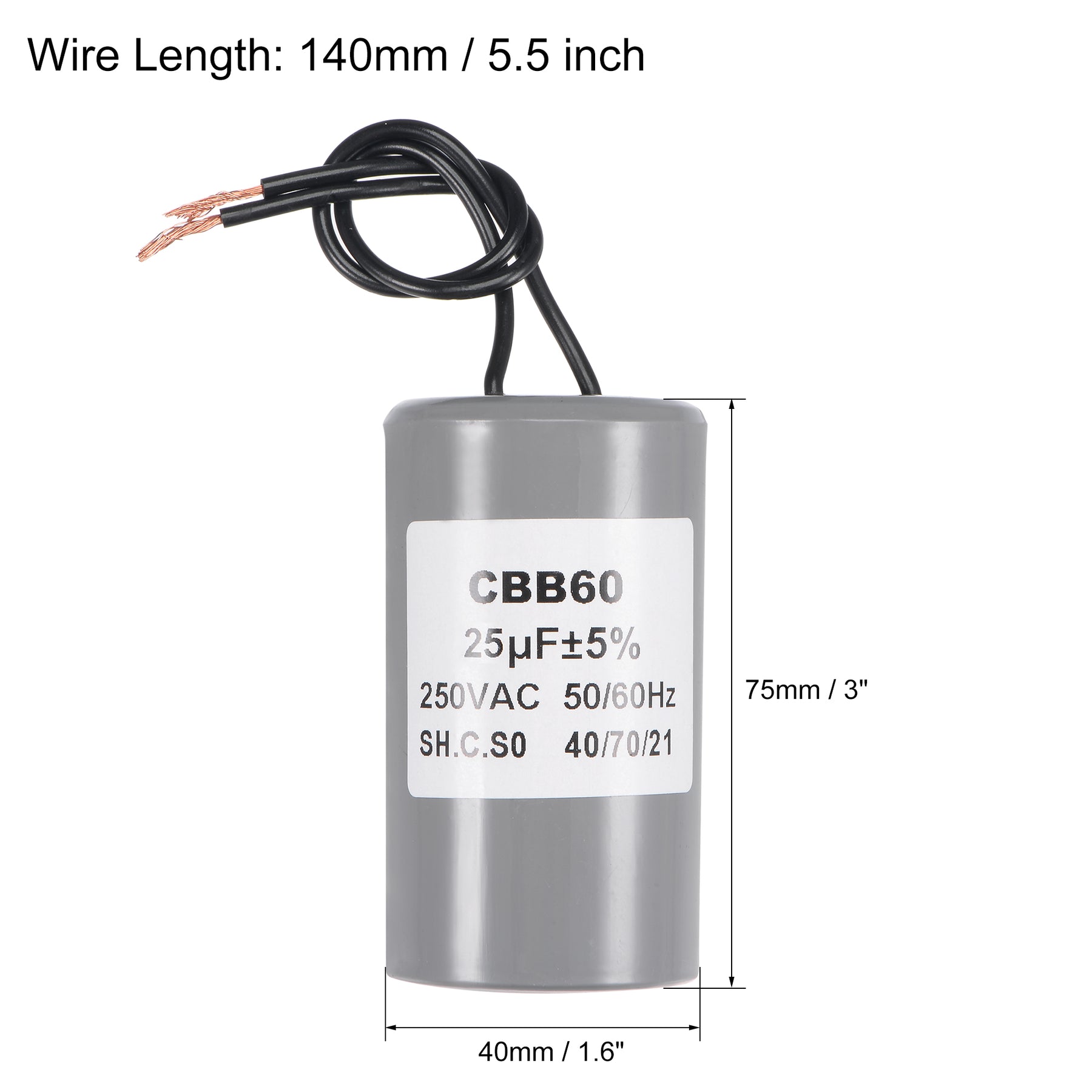 450V 25Uf Appliance Motor Start Run Capacitor CBB60 50/60HZ Wire - Foto 4