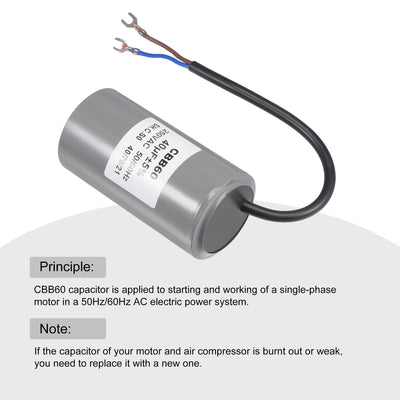 Harfington CBB60 Run Capacitor 40uF 250V AC 2 Wires 96x50mm with Terminal for Pump Motor