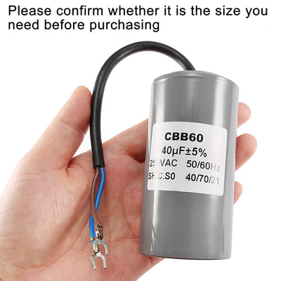 Harfington CBB60 Run Capacitor 40uF 250V AC 2 Wires 96x50mm with Terminal for Pump Motor