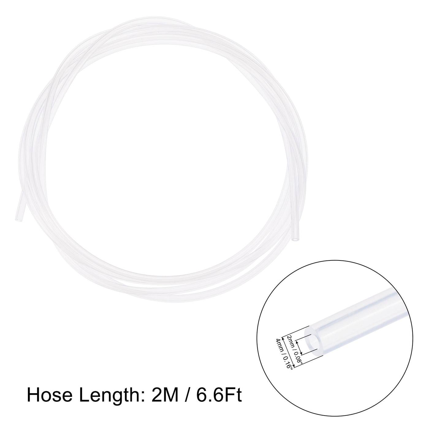 Harfington PTFE Air Tubing Hose Kit 4mm OD 2mm ID 2M Length Clear with 2Pcs M6 Fittings