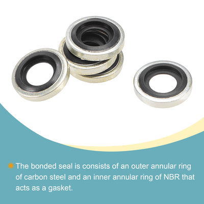 Harfington Bonded Sealing Washers M8 13.7x6.5x2.9mm Carbon Steel Nitrile Rubber Gasket, Pack of 50