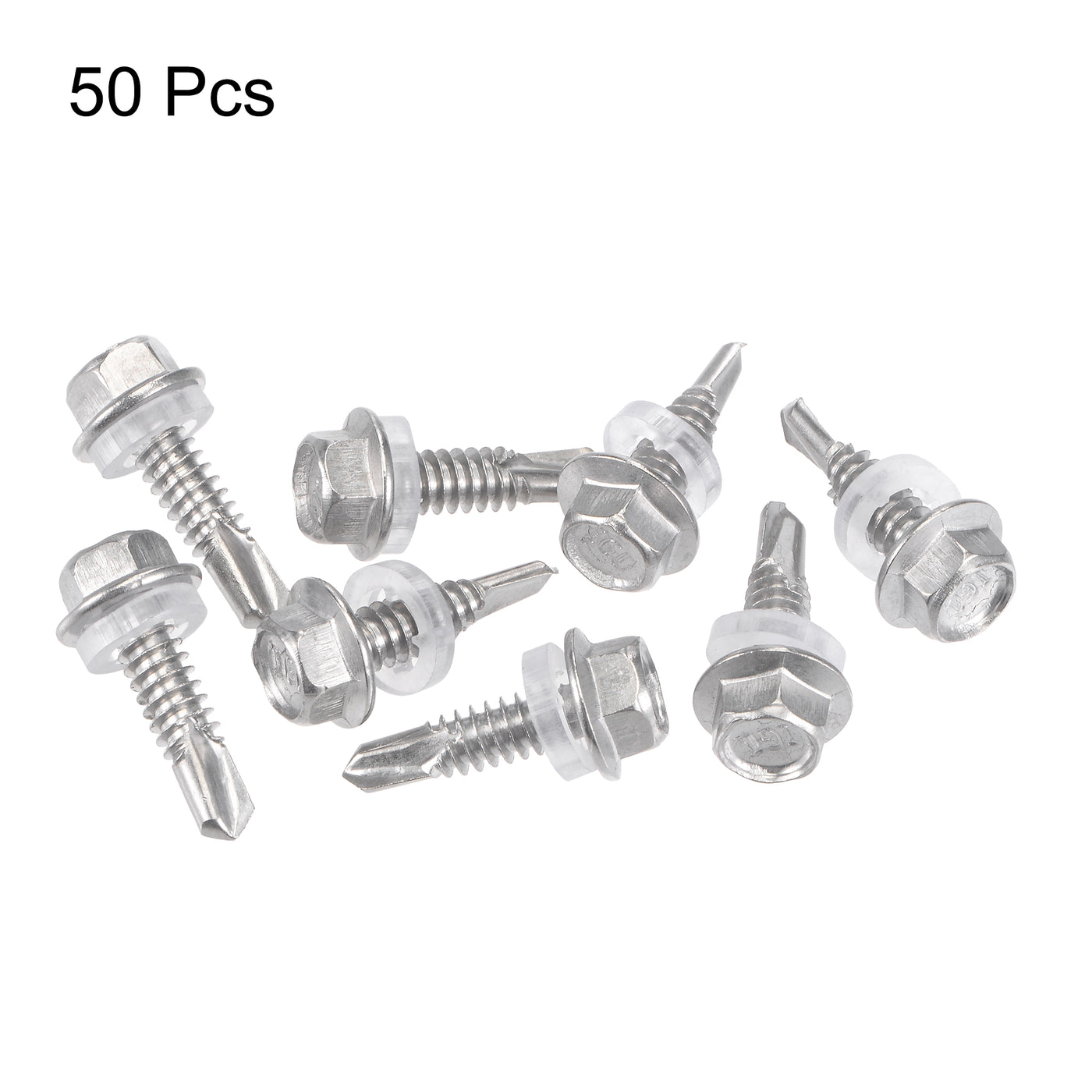 uxcell Uxcell #12 x 3/4" 410 Stainless Steel Hex Washer Head Self Drilling Screws 50pcs