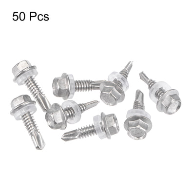 Harfington Uxcell #12 x 3/4" 410 Stainless Steel Hex Washer Head Self Drilling Screws 50pcs