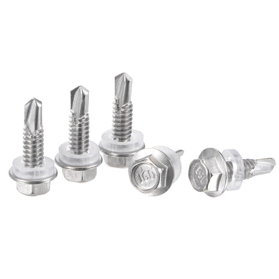 Harfington Uxcell #12 x 3/4" 410 Stainless Steel Hex Washer Head Self Drilling Screws 50pcs