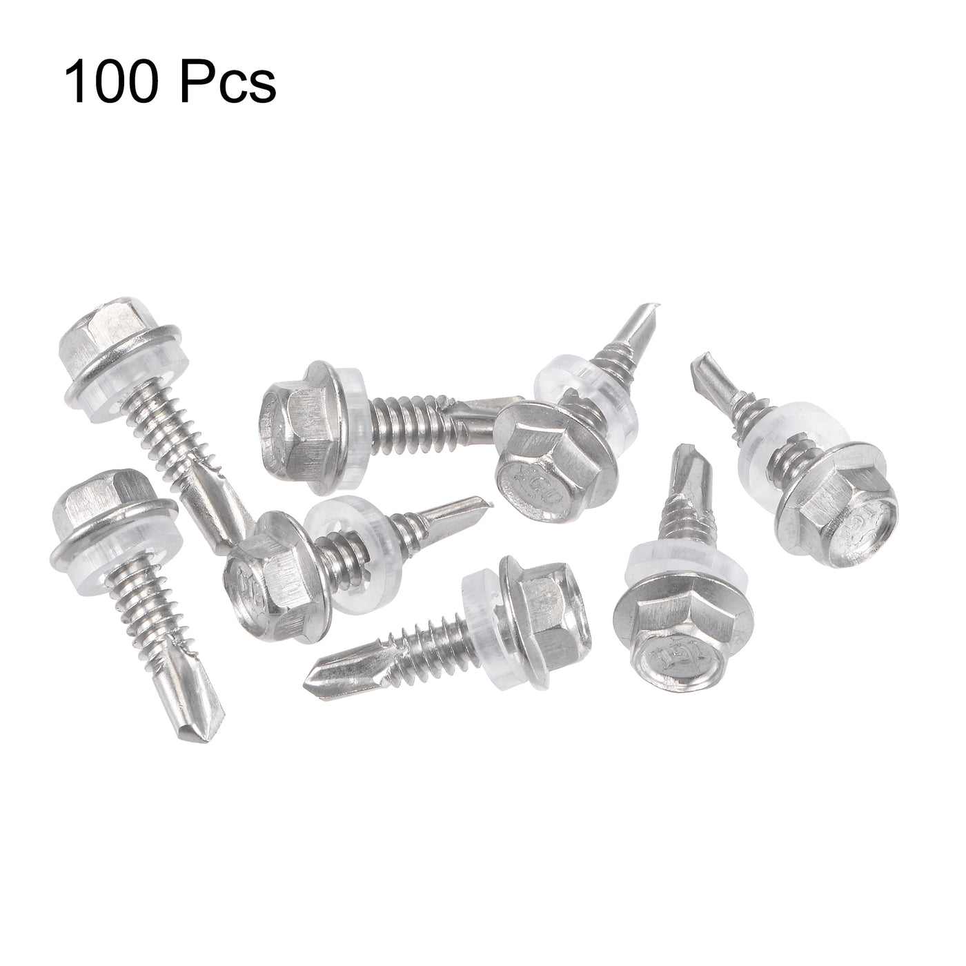 uxcell Uxcell #12 x 3/4" 410 Stainless Steel Hex Washer Head Self Drilling Screws 100pcs